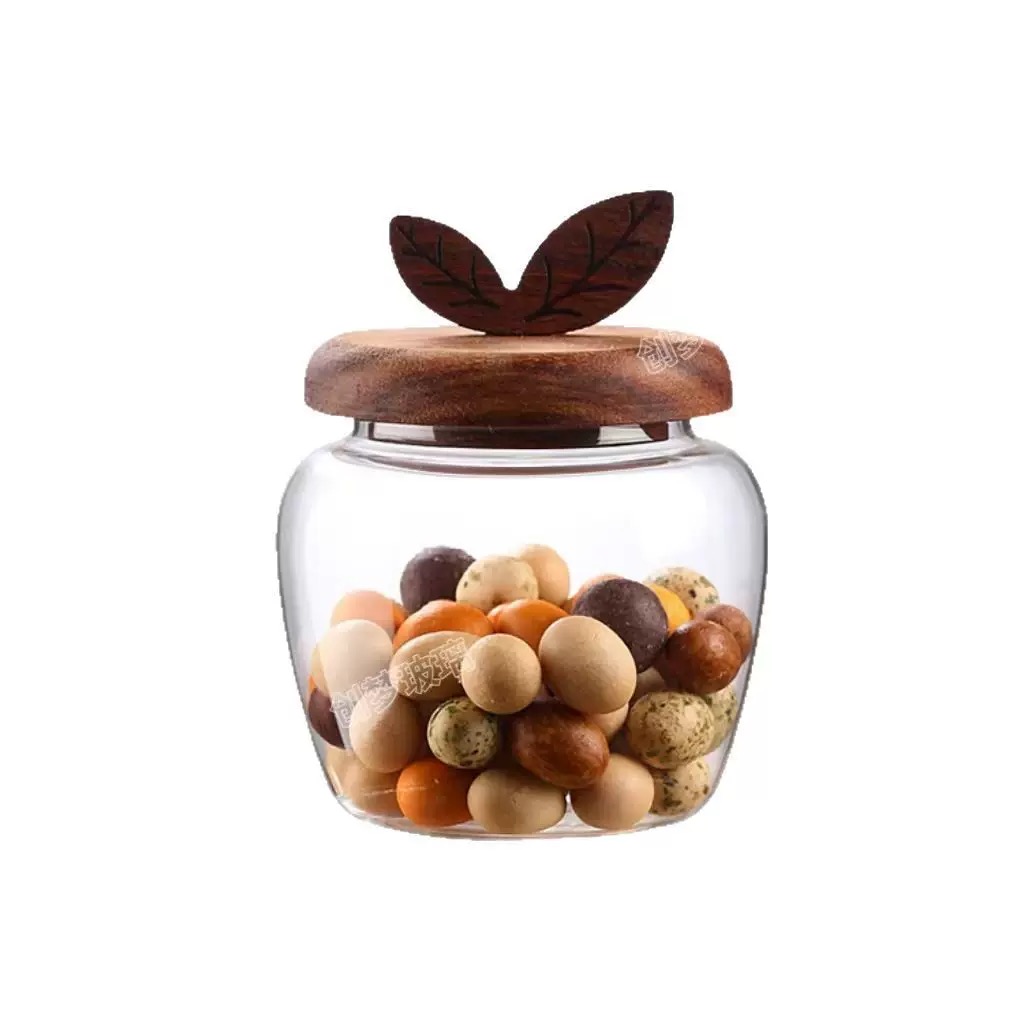 Lọ thủy tinh tròn nắp gỗ ron kín dung tích 700ml decor bếp