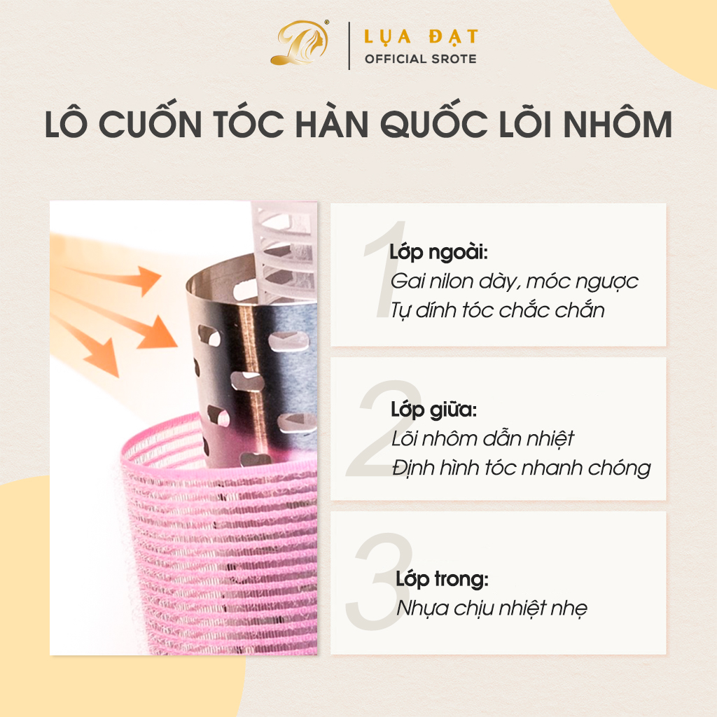 Lô Cuốn Tóc Hàn Quốc Lõi Nhôm 12cm siêu to tự dính uốn mái bay-Đủ Size Nhỏ-Vừa-Đại