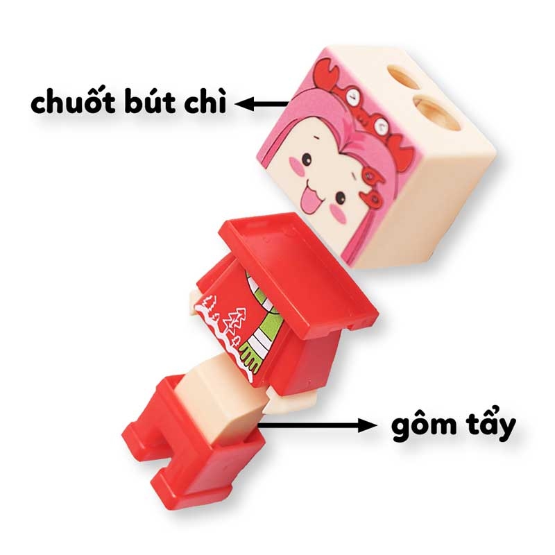 Bộ Chuốt Bút Chì Và Gôm Tẩy Lắp Ráp Lớp Học Mật Ngữ - HooHooHaHa Minime Xanh Dương - VPH11-0101 (Mẫu Sản Phẩm Bên Trong Là Ngẫu Nhiên)