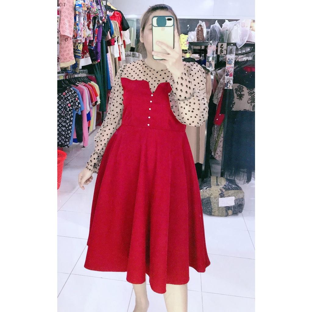 ĐẦM XÒE NHUNG PHỐI LƯỚI BI BE BIGSIZE MẬP