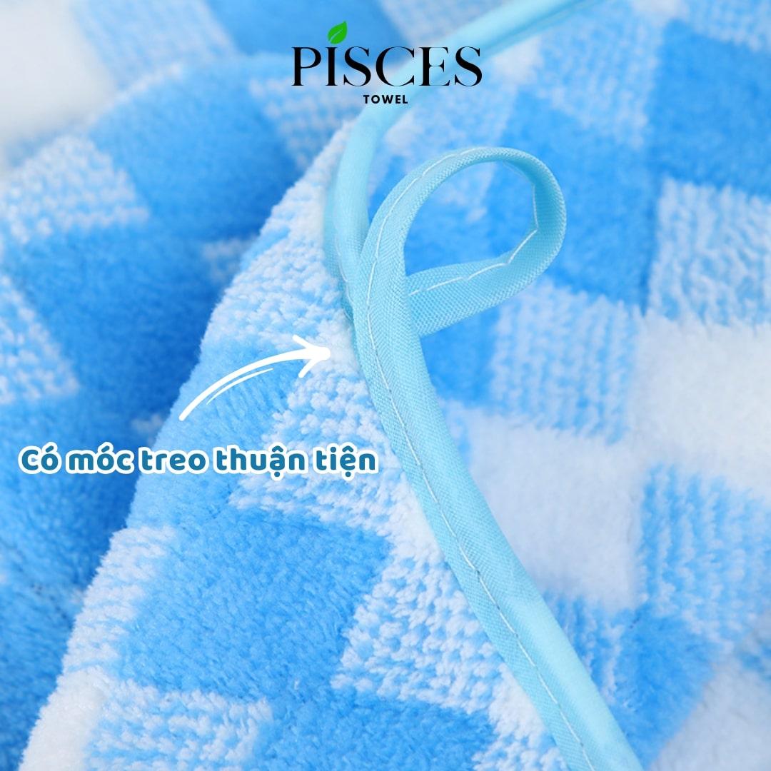 Khăn Mặt PISCES TOWEL 35x75cm Caro Cotton Mềm Mại, Khăn Spa Yoga Gym Thể Thao Thấm Hút Mồ Hôi - Xanh ngọc, Xanh ngọc