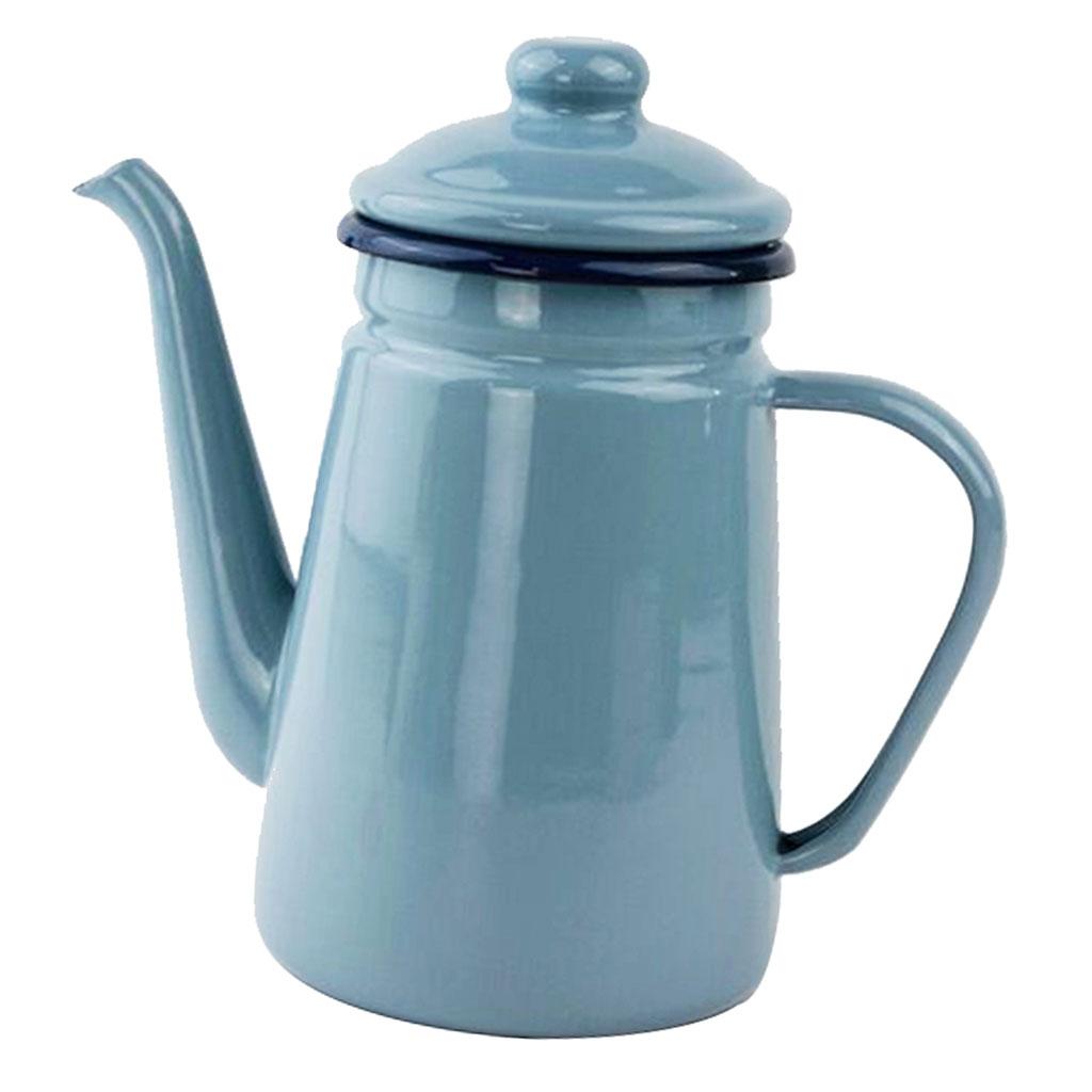 2xEnamel Teapot Loose Tea Leaf Tea Pot Pour Over Coffee Tea Pot Kettle 1L