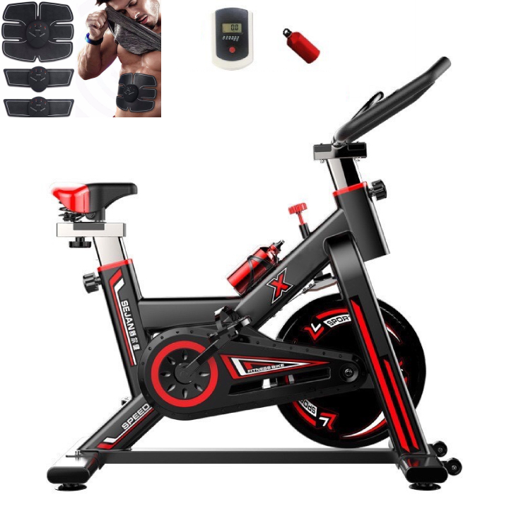 Xe đạp tập thể dục thể thao tập gym tại nhà thế hệ 4.0 khung thép sơn tĩnh điện chịu tải 250 kg, bánh đà 11 kg tặng kèm máy mát xa tạo cơ bụng EMS + đồng hồ cảm biến nhịp tim + bình nước thể thao ( giao màu ngẫu nhiên )