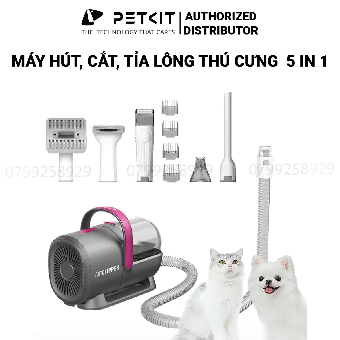 Máy Cắt, Tỉa, Hút Lông Chó Mèo Petkit 5 Công Dụng