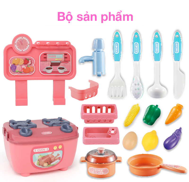 Bộ đồ chơi nấu ăn nhà bếp KAVY NO.8808 cho bé gái nhiều chi tiết, nhựa nguyên sinh an toàn - màu hồng