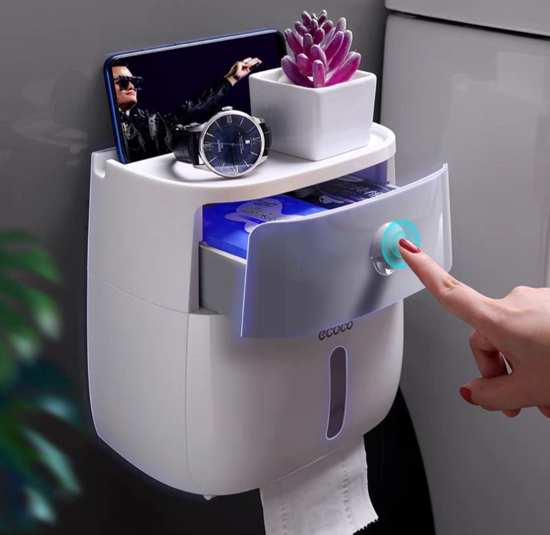HỘP ĐỰNG GIẤY VỆ SINH 2 TẦNG TREO DÁN TƯỜNG CAO CẤP - KHÔNG CẦN KHOAN ĐỤC ỐC VÍT