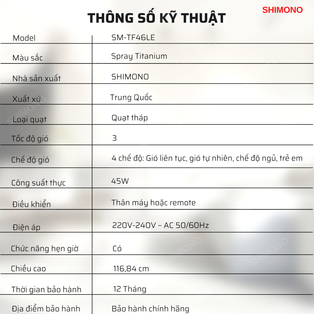 Quạt tháp SHIMONO SM-TF46LE - Hàng chính hãng