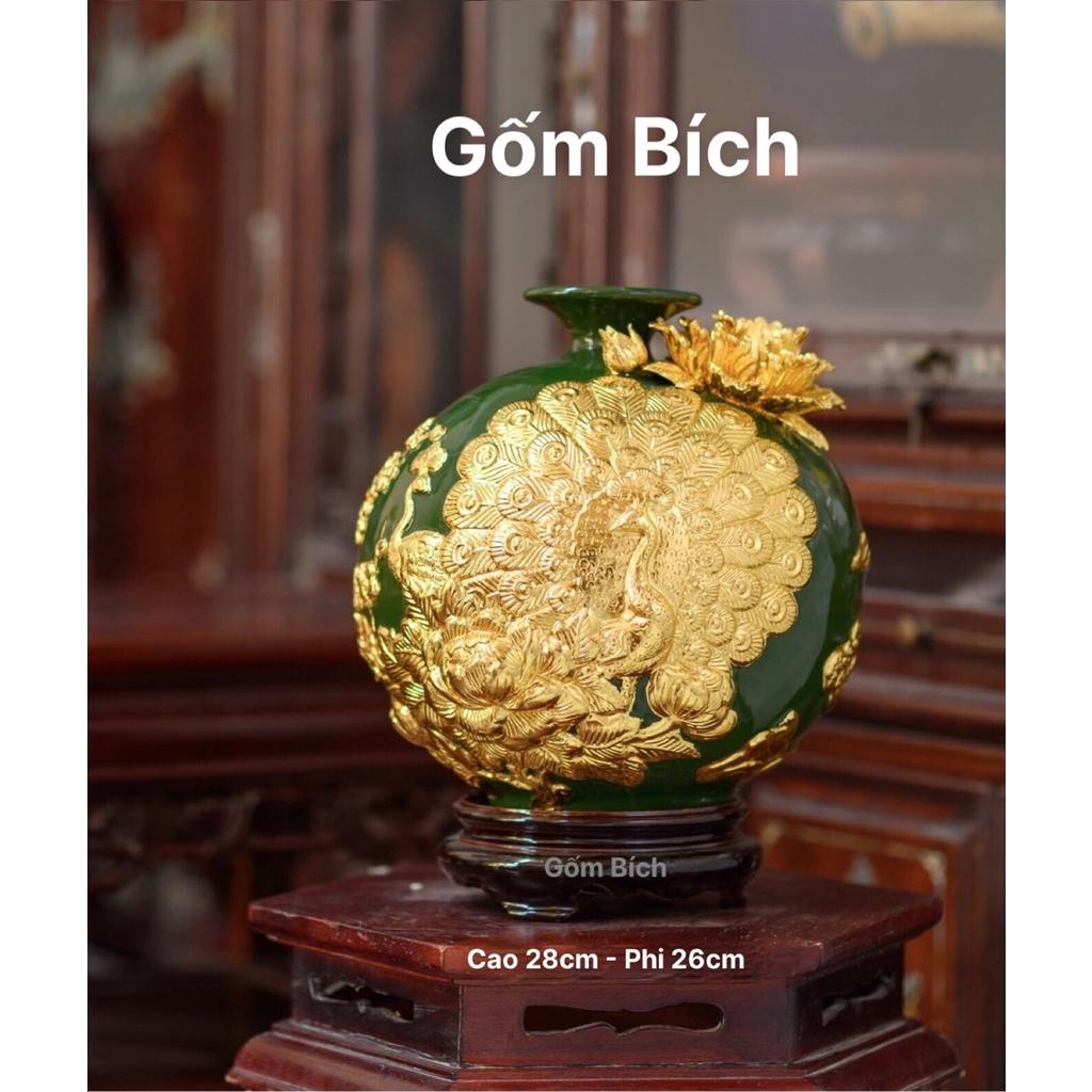 Bình Hút Lộc Công Đào Phú Quý Vinh Hoa Dát Vàng Bình Phong Thủy Tài Lộc Gốm Sứ Bát Tràng
