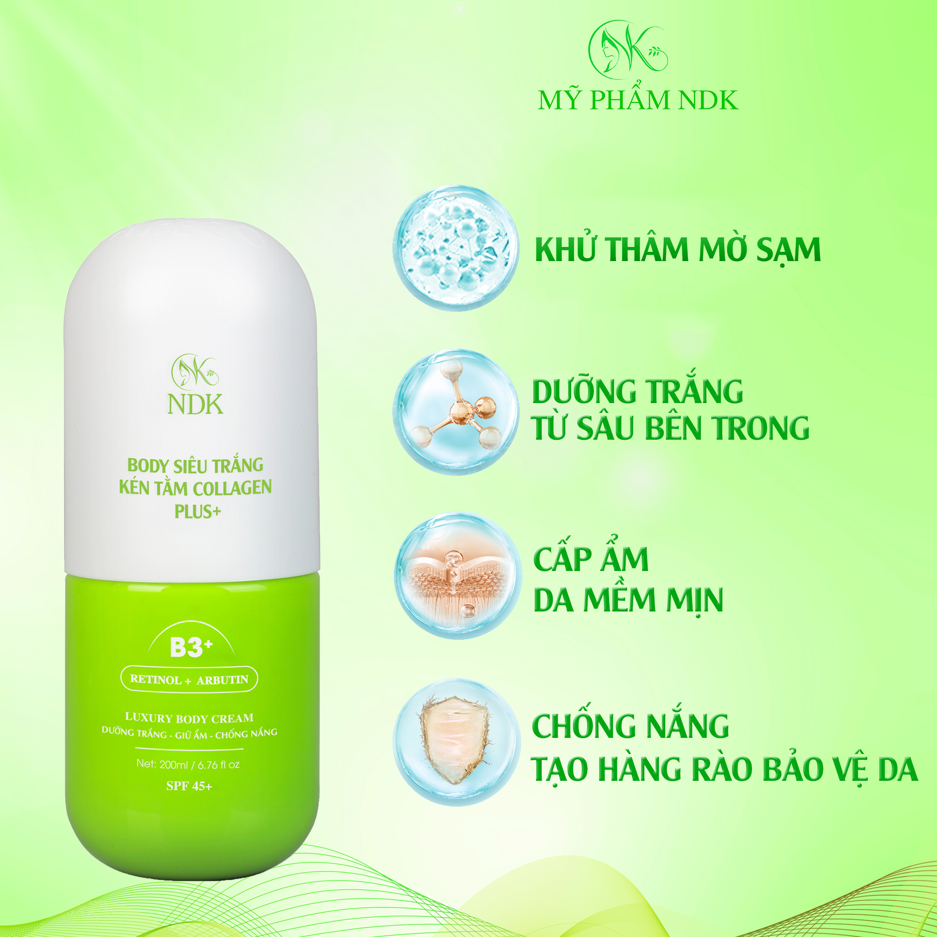 Kem Body Siêu Trắng Kén Tằm Collagen Plus+ Dưỡng Trắng Làm Mịn Da Chống Nắng 200ML