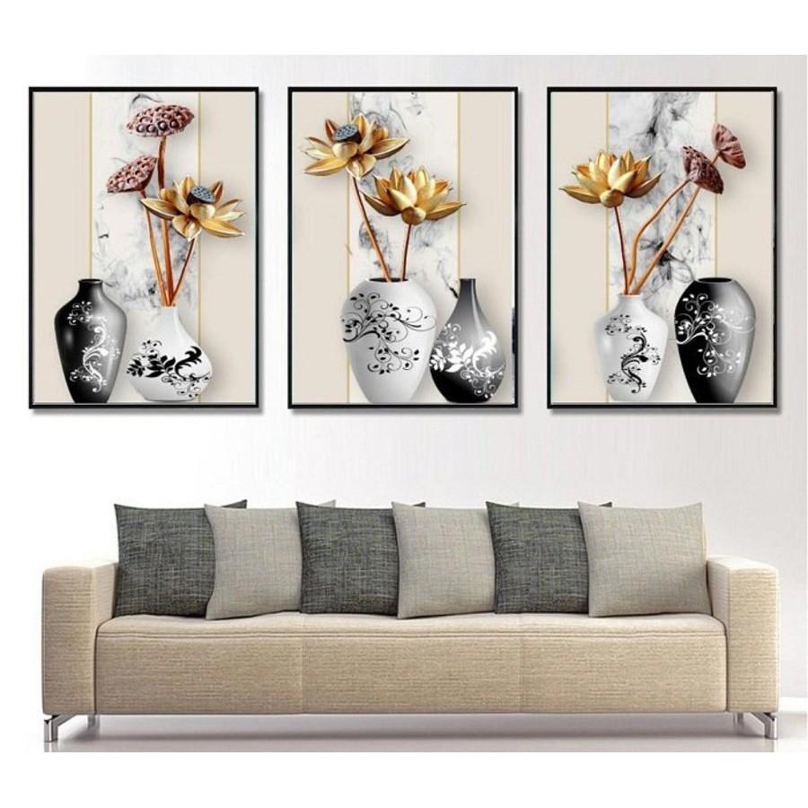 Tranh treo tường canvas cao cấp bộ 3 bức - Tranh canvas treo tường phong cách Châu Âu decor trang trí phòng khách