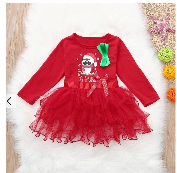 Đầm xòe noel phối ren tay dài dành cho bé gái