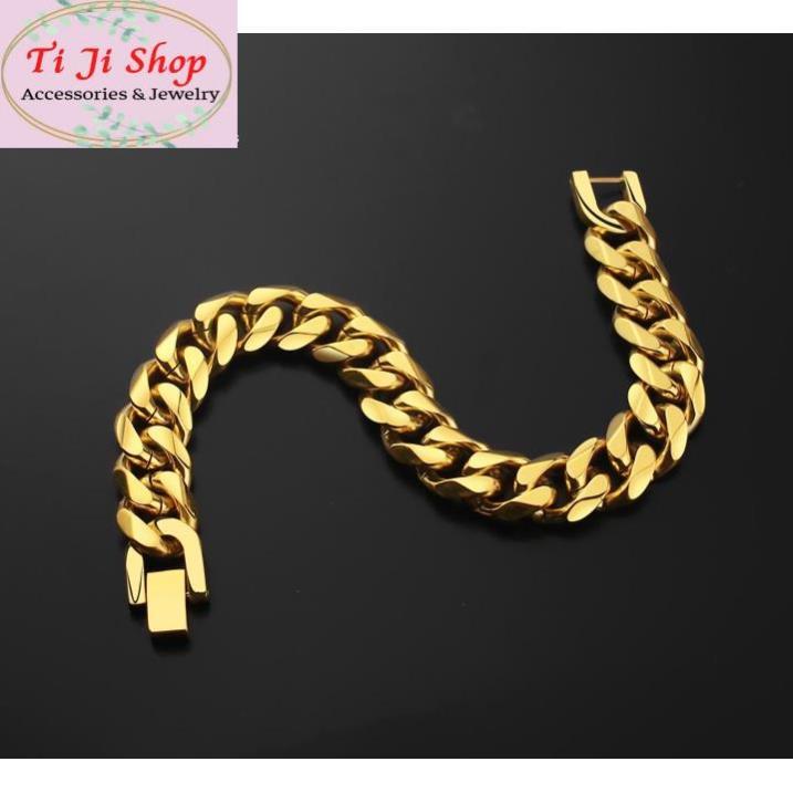 LẮC TAY LẶC ĐƠN INOX MẠ VÀNG 13LY VÁC CẠNH CAO CẤP ĐẸP MÀ CHẤT
