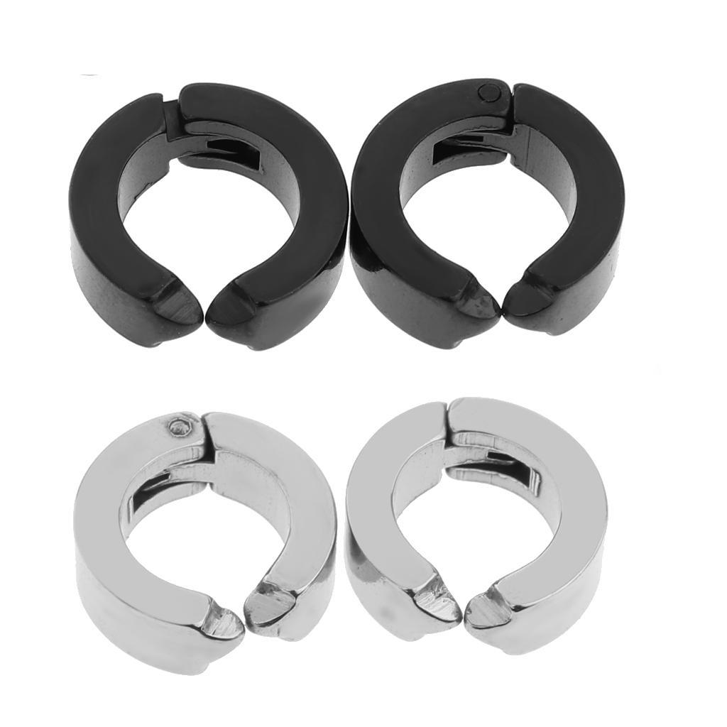2 Pairs Stainless Steel Huggie Hoop Earrings Ear Clip Stud Unisex Hip Hop