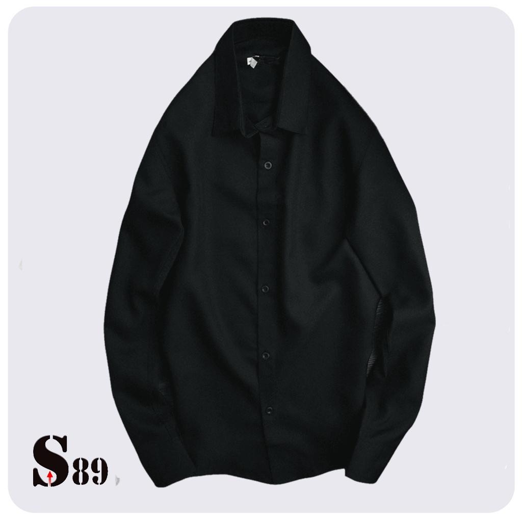 áo sơ mi nam nữ unisex màu đen tay dài Hamino form dáng rộng chất vải lụa dản