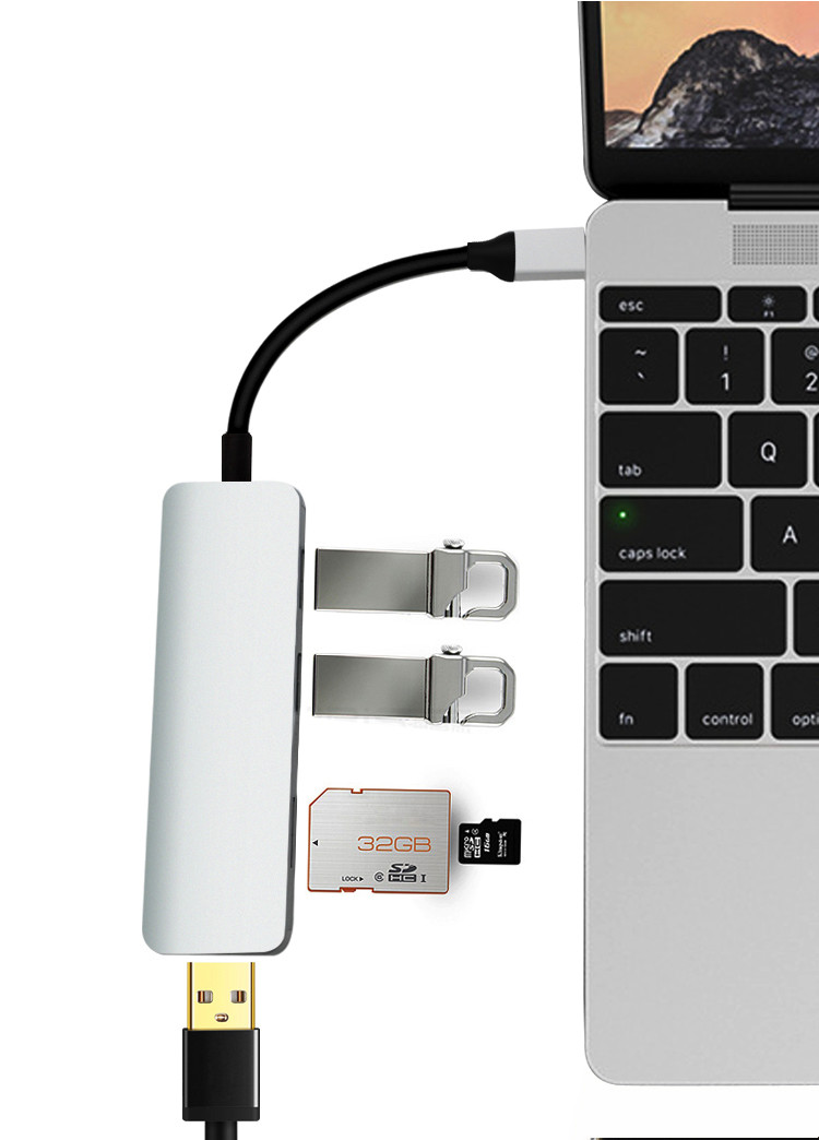 HUB Type C To 3 x USB 3.0 &amp; SD/TF card (063) - Màu Ngẫu Nhiên  DRU - Hàng Chính Hãng