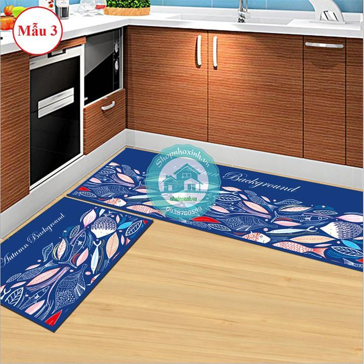 Bộ 2 thảm trải sàn nhà bếp có lớp chống trợt in hình 3D