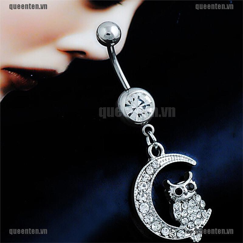 Elegant White Moon Owl Pendant Navel Piercing Women Belly Button Ring Piercing Jewelry QUVN