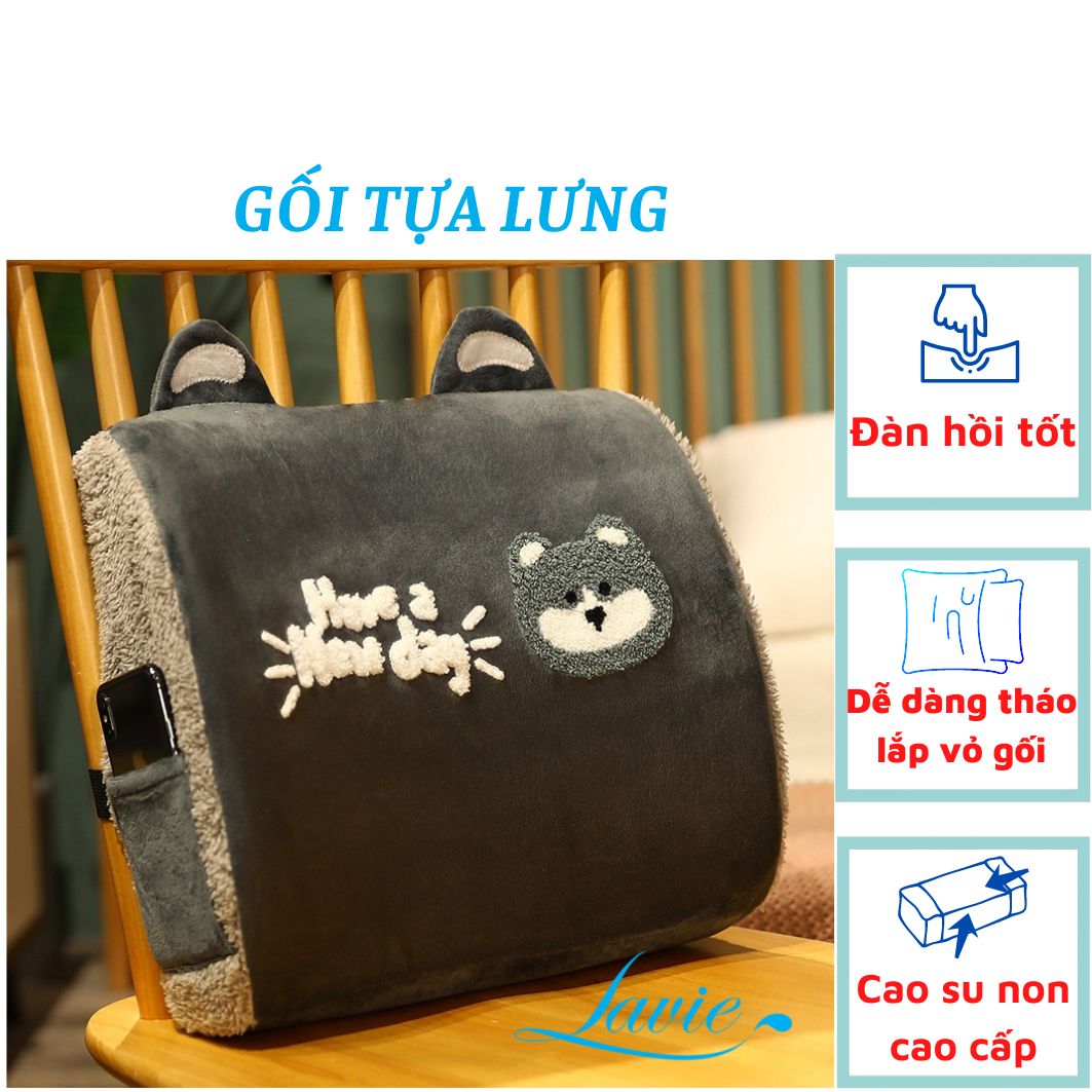 Gối Tựa Lưng Ghế Văn Phòng/Ghế Ô Tô Ruột Gối Bằng Cao Su Non Dáng Hoạt Hình Dễ Thương