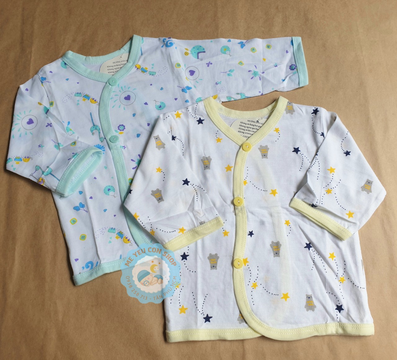 (J09TD) ÁO CÀI XÉO TAY DÀI HỌA TIẾT JOU cho bé 3-9kg - Size 2 (5-7kg)