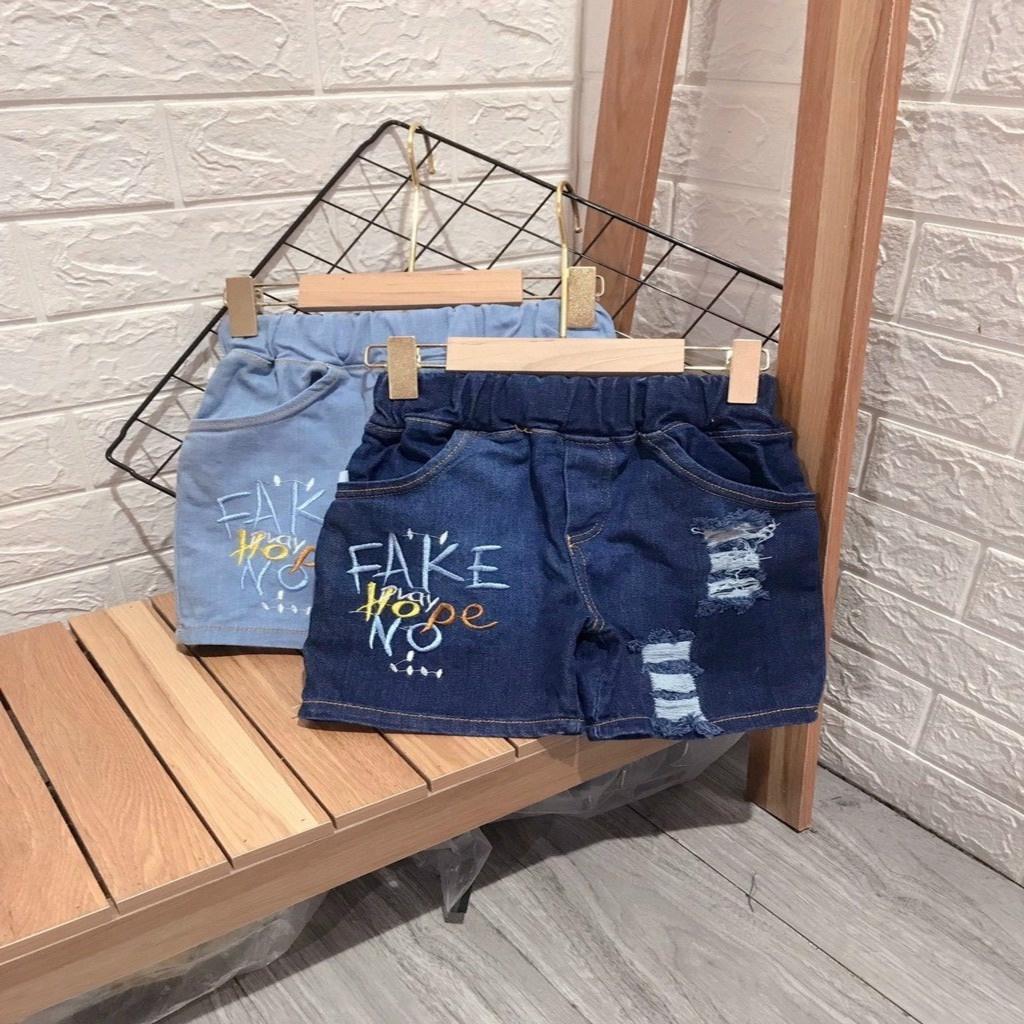 Quần jean bé trai, Quần Bò Đùi Thêu F A K E Cho Bé Trai Bé Gái Mặc Đều Xinh - SUMO KIDS