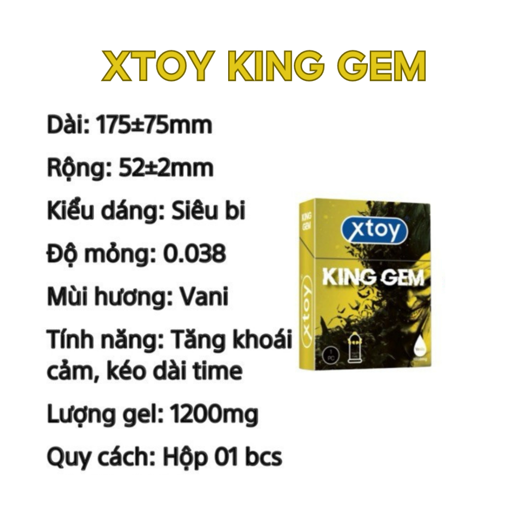 Bao cao su bi XTOY KING GEM 7 bi gai lớn, bcs tăng khoái cảm, nhiều gel bôi trơn, hương vani