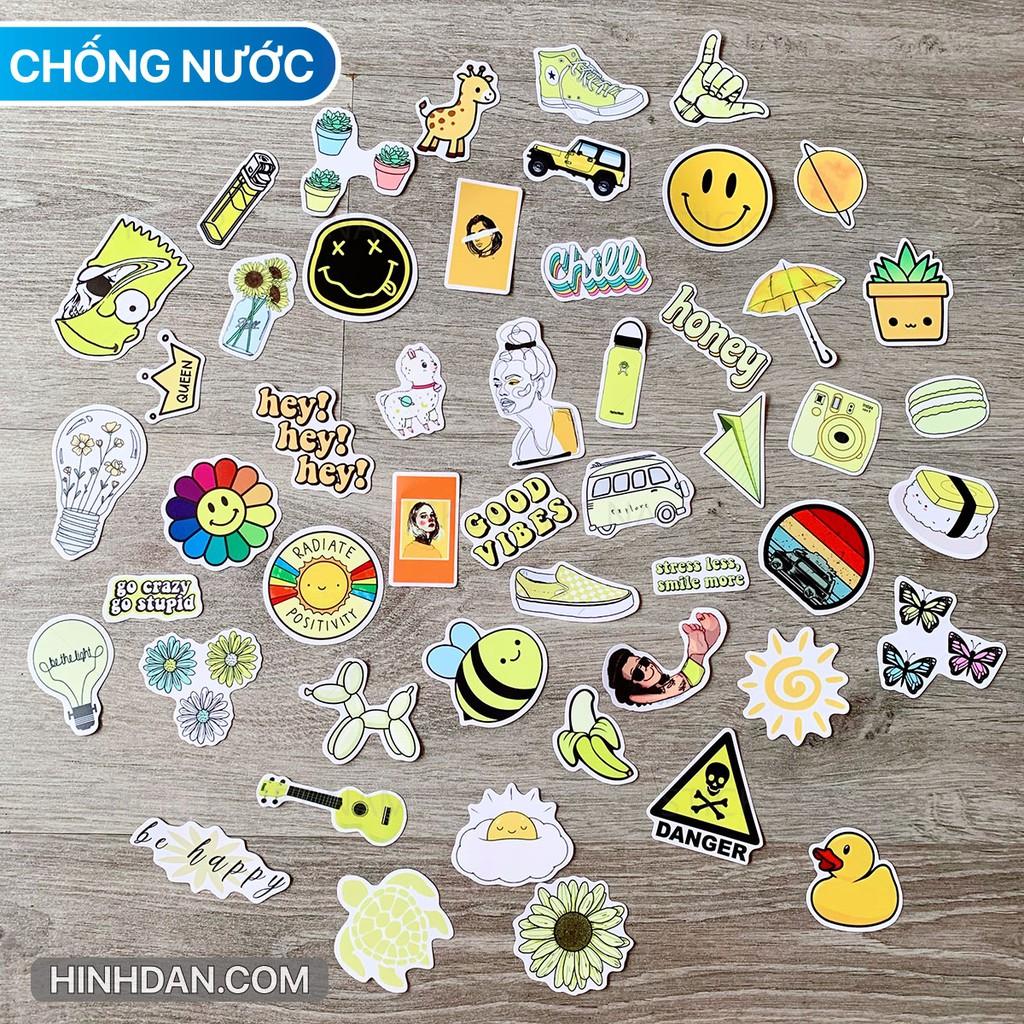 Sticker màu Vàng Nhạt Dễ Thương - Dán Trang Trí - Chất Liệu PVC Cán Màng Chất Lượng Cao Chống Nước, Chống Nắng, Không Bong Tróc Phai Màu