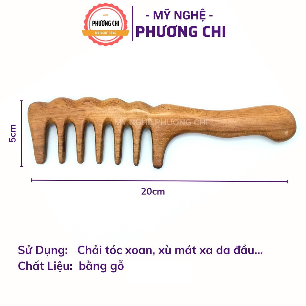 Lược răng thưa bằng gỗ thơm dùng massage đầu ấn huyệt, lược chải tóc gỡ rỗi | Mỹ Nghệ Phương Chi