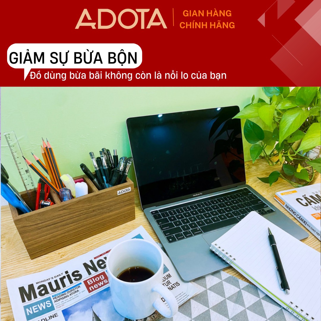 Hộp cắm bút 3 ngăn bằng gỗ, ống đựng bút để bàn làm việc 3 ngăn cao cấp phong cách sang trọng ADOTA HB22L110