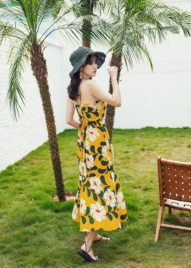 Đầm maxi 2 dây xinh xắn, lưng dây đan sexy quyến rũ, dáng dài ngang bắp chân, phom đẹp dễ mặc, váy đi biển, du lịch | MX036