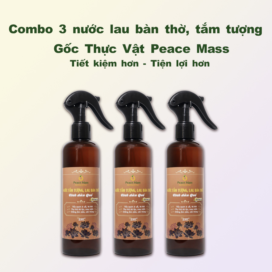 LBT1 Combo 3 nước tắm tượng, lau bàn thờ Tinh dầu Quế 250ml Gốc Thực Vật Peace Mass
