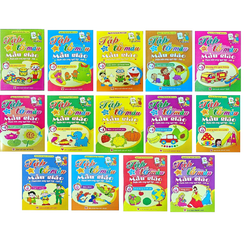 Sách - Combo 14 cuốn Tập tô màu mầu giáo  và Bộ 8 bút sáp màu Wax Crayons - ndbooks