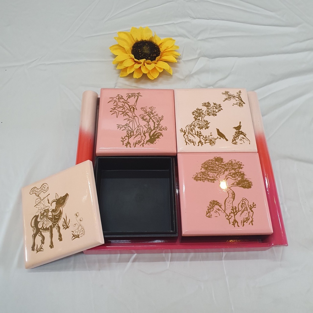 Khay Sơn Mài Thanh Bình Lê cẩn trứng cao cấp hàng xuất khẩu size 35x24x3 cm