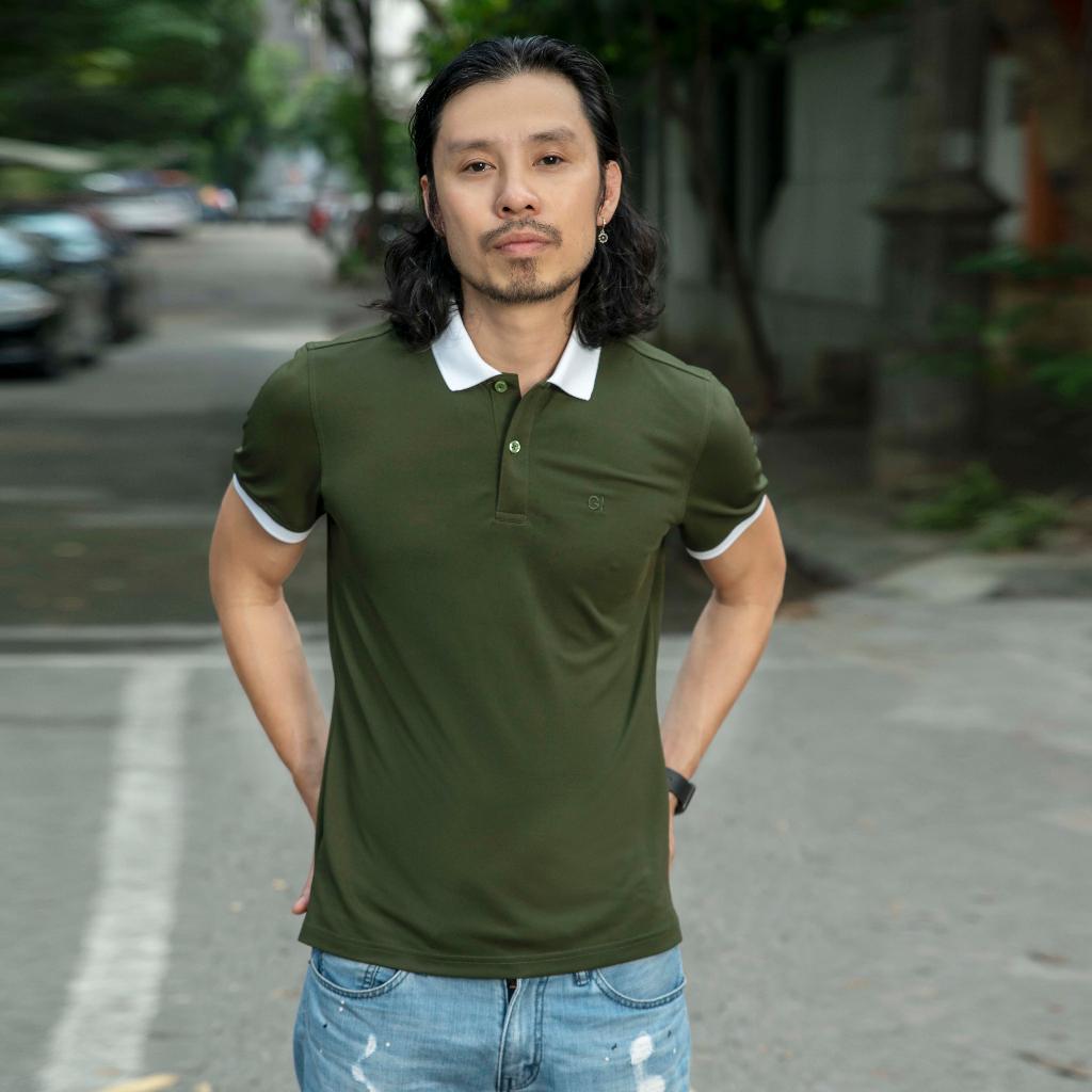 Áo nam polo màu xanh rêu cổ trắng dáng đẹp cá sấu Poly trơn ngắn tay cao cấp có cổ GIFASHION MPR3418