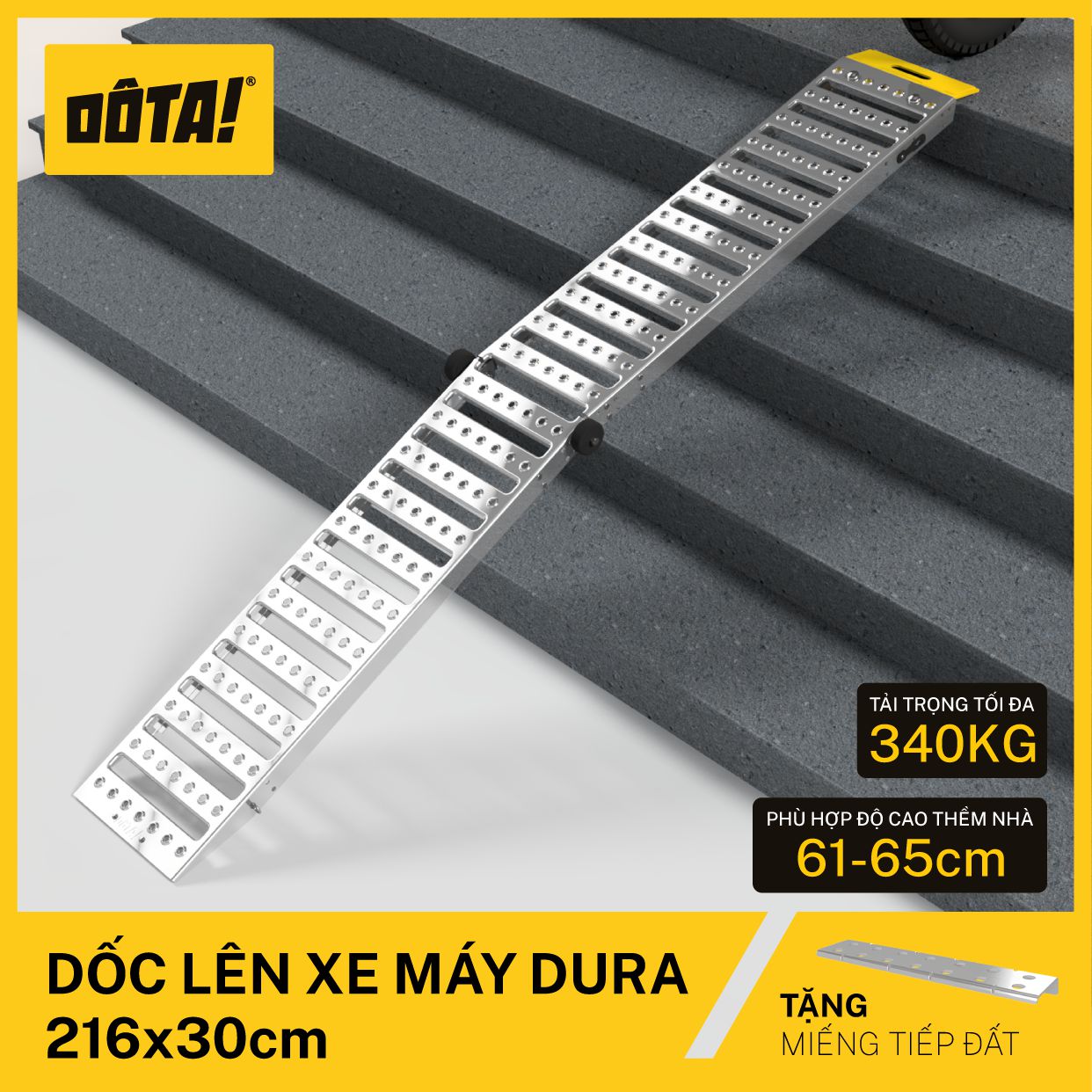 Dốc Lên Xe Máy (Cầu Dắt Xe Máy) DÔTA DURA 216x30CM (Tặng miếng Tiếp đất)