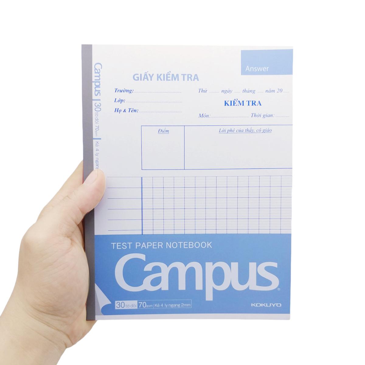 Giấy Kiểm Tra Kẻ 4 Ly Ngang Dạng Vở A5 - Campus TPN-A5LY30 (30 Tờ Đôi)