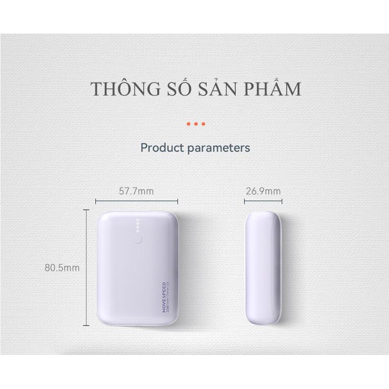 Sạc dự phòng Move Speed 10000mah YSBQ10 mini 20w, sạc dự phòng hỗ trợ 2 cổng sạc nhanh PD - QC 3.0  - hàng chính hãng