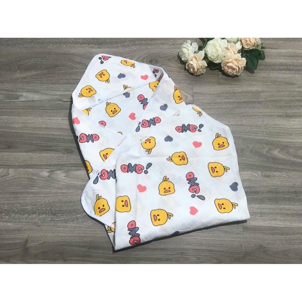 Chăn ủ có mũ 4 lớp nhăn WOOJY in hình 2 mặt cho bé