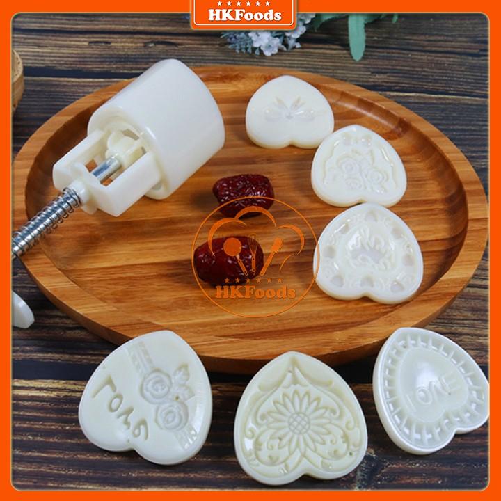 Khuôn nhấn lò xo làm bánh trung thu mặt hoa 3D (50G)