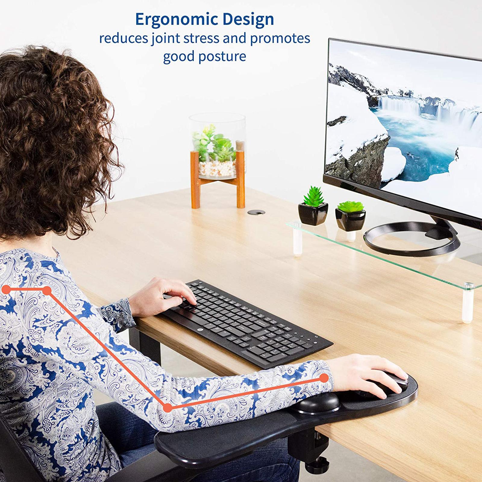 Ergonomic Computer Arm Rest Mouse Pad Wrist Cushion Attaches to Desk/Chair