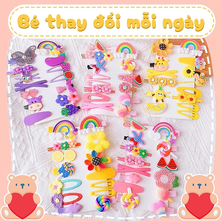 Set 12-14 kẹp tóc cho bé dễ thương nhiều mẫu lựa chọn