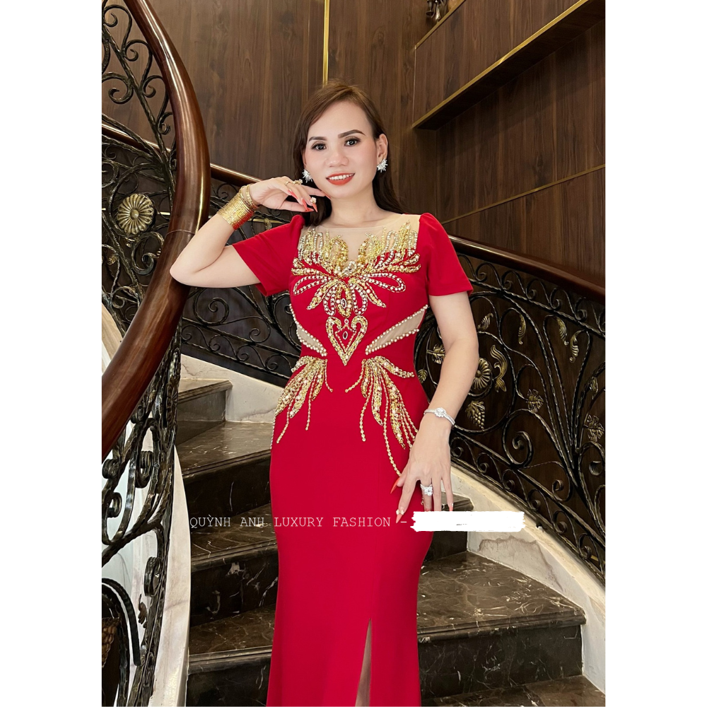 Đầm Dạ Hội Đuôi Cá Xẻ Tà Đính Đá Rosa Dress