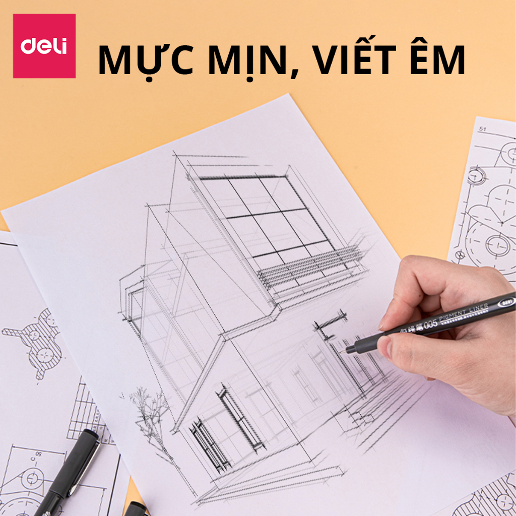 Set Bút Đi Nét Kỹ Thuật Nhiều Cỡ Ngòi Màu Đen Kháng Nước Caligraphy  Deli - Phù Hợp Vẽ Viền Tranh Phác Hoạ Vẽ Kiến Trúc Công Nghệ - S573