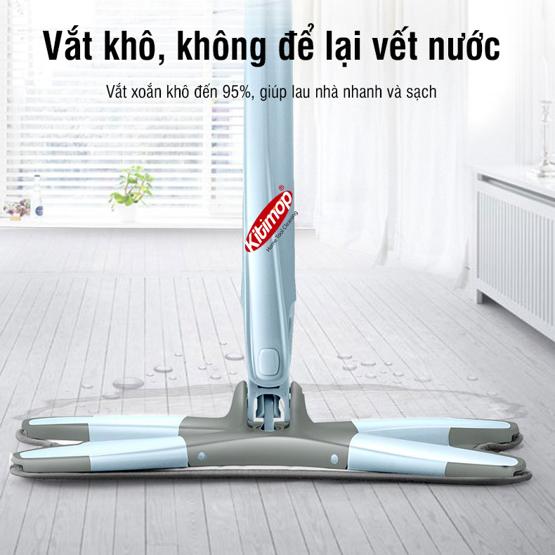 Cây lau nhà tự vắt loại X, lau khô lau ướt xoay 360 độ linh hoạt Kitimop-DRY