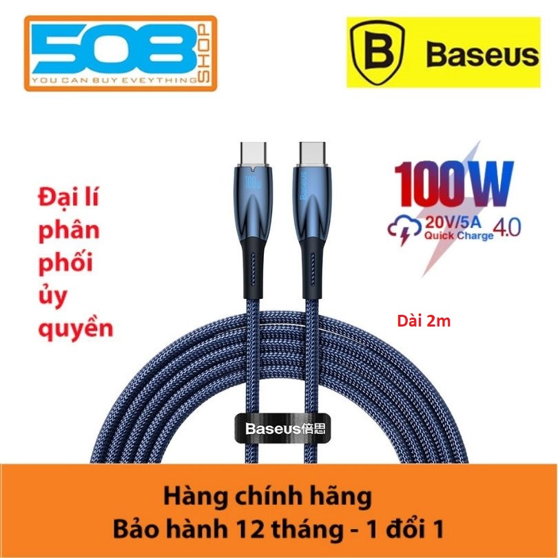 Cáp Sạc Nhanh Công Suất Cao Baseus Glimmer Series Fast Charging Data Cable Type - C To Type - C 100W - Hàng Chính Hãng - 2M - Màu Xanh