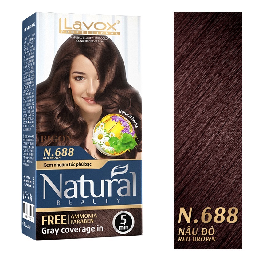 Kem Nhuộm Phủ Bạc Cao Cấp Siêu Dưỡng, Tự Nhiên Lavox N.688 - Red Brown