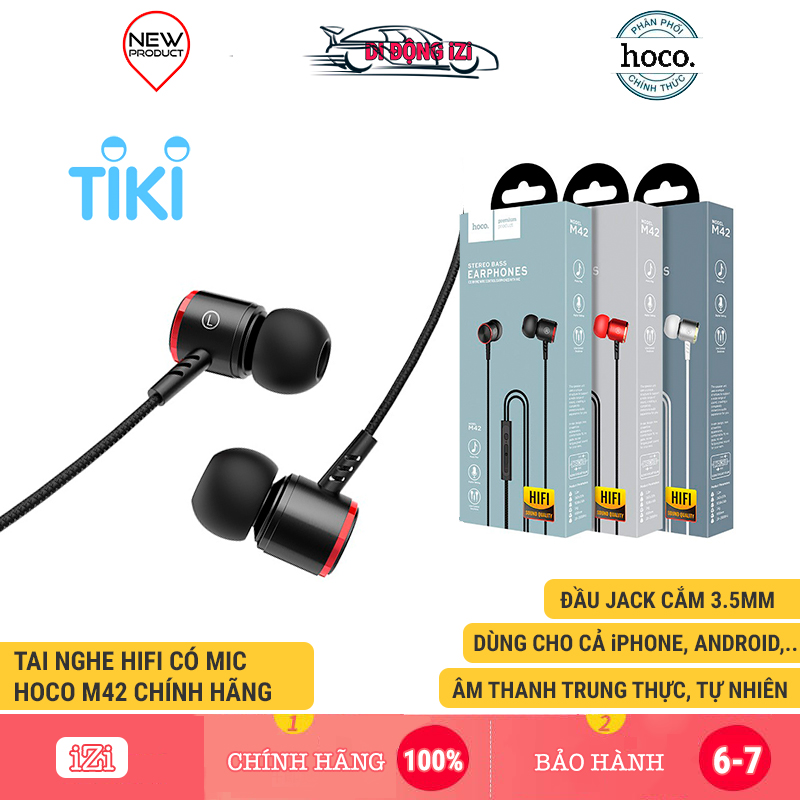 Tai Nghe HiFi Có Mic 3.5mm - Hoco M42 - Âm Thanh Trung Thực, Tự Nhiên, Sống Động Cho iPhone, Android, Samsung, Xiaomi, Oppo,... - Hàng Chính Hãng