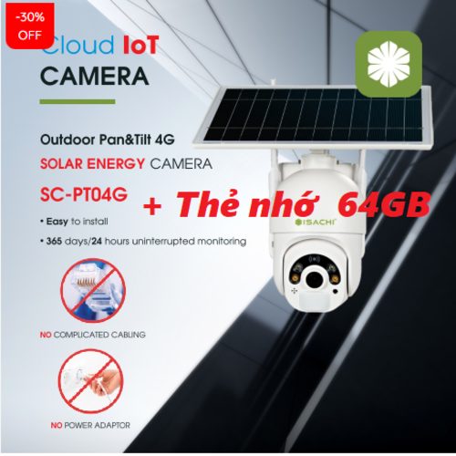 Camera IP PTZ ISACHI Năng Lượng Mặt Trời Và Sim 4G ISACHI SC-PT04G - CHỐNG TRỘM- Hàng Chính Hãng - bảo hành 12th