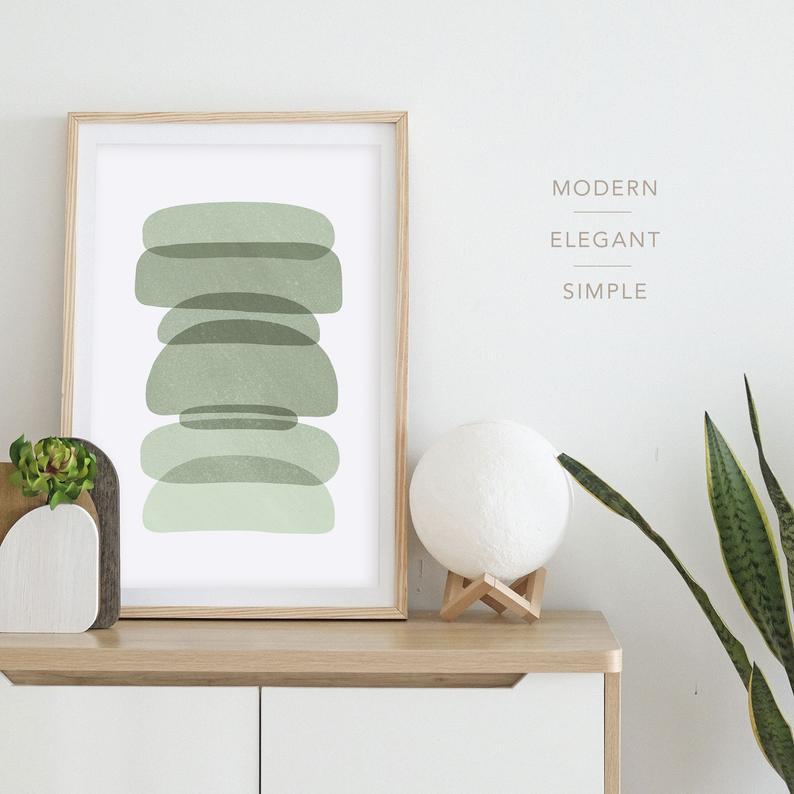 Tranh treo tường | Tranh trừu tượng - Modern green shapes ,minimalist wall art