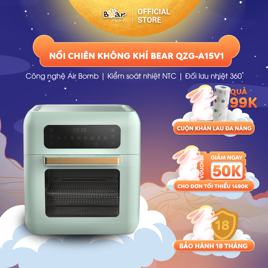 Nồi chiên không dầu Bear 10L QZG A15V1 - Làm nóng bằng không khí, nướng đối lưu - Hàng nhập khẩu