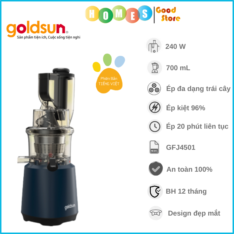 Máy Ép Chậm GOLDSUN GFJ4501, Dung Tích 700Ml, Công Suất 240W - Hàng Chính Hãng